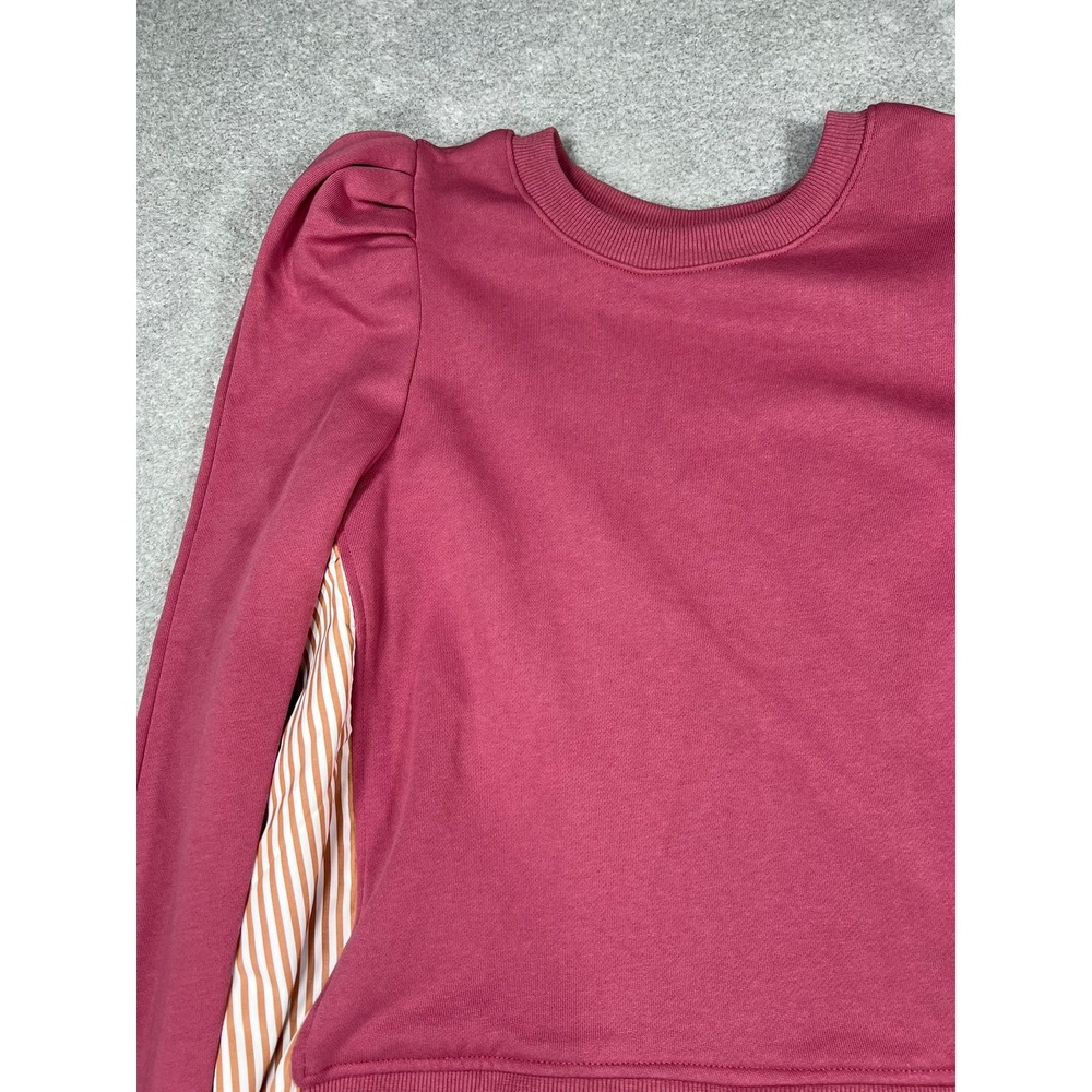Maeve Anthropologie Mixed Media Puff Sleeve Striped Layered Sweatshirt XL Mauve - Picture 4 of 10